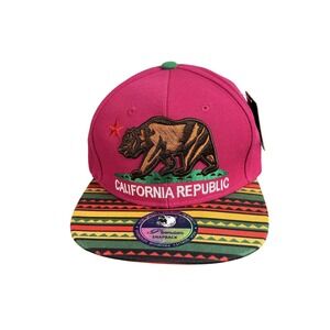 California Republic Hat Cap Snap Back One Size Pink Rasta Aztec Embroidered Mens